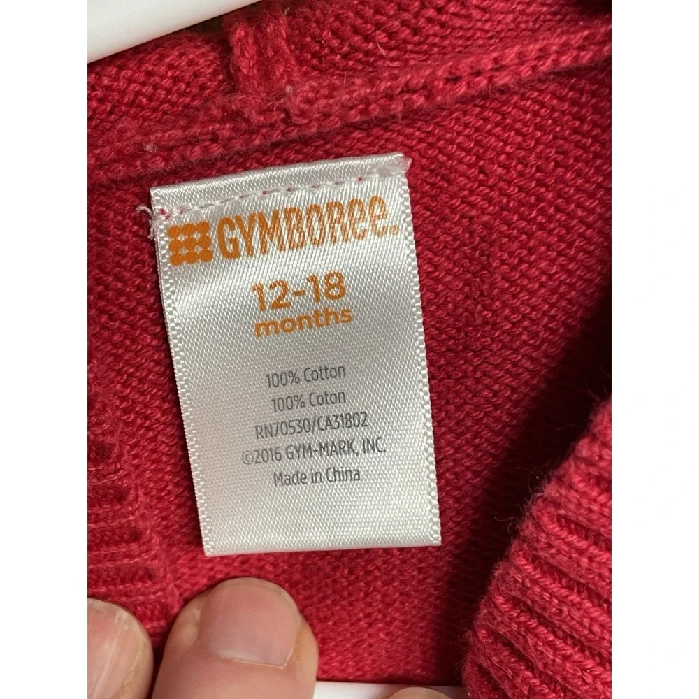Gymboree Girls Sweater‎ Red Hooded Cable Knit Cardigan 12-18 Months Cotton